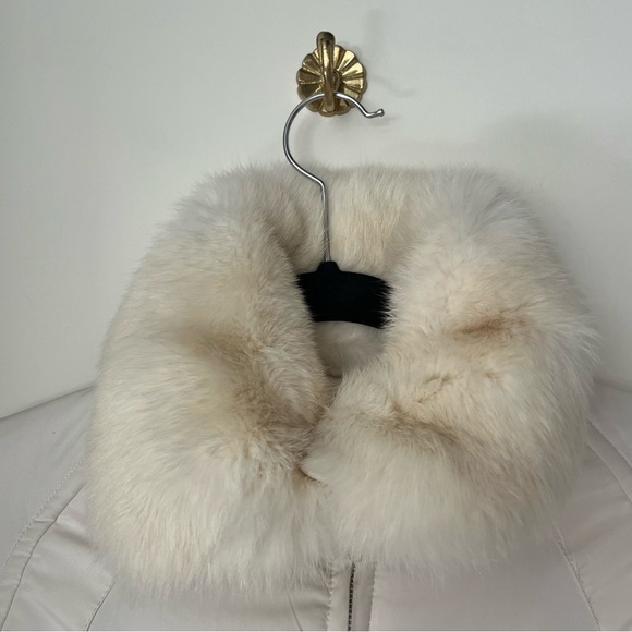 Zara vintage light puffer jacket w. adjustable belt & real fur collar Size S EUC - Picture 12 of 14